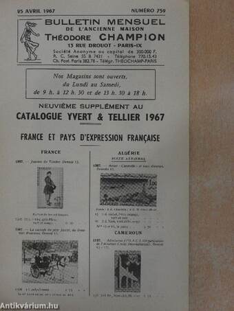 Bulletin mensuel de l'ancienne maison Théodore Champion 25 Avril 1967