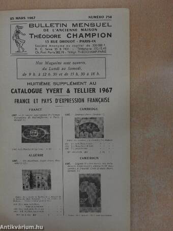 Bulletin mensuel de l'ancienne maison Théodore Champion 25 Mars 1967