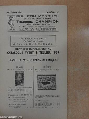 Bulletin mensuel de l'ancienne maison Théodore Champion 25 Février 1967