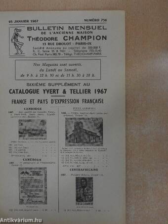 Bulletin mensuel de l'ancienne maison Théodore Champion 25 Janvier 1967