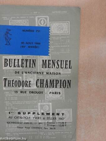 Bulletin mensuel de l'ancienne maison Théodore Champion 25 Aout 1966