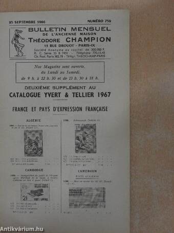 Bulletin mensuel de l'ancienne maison Théodore Champion 25 Septembre 1966