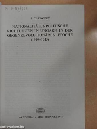 Nationalitätenpolitische Richtungen in Ungarn in der gegenrevolutionären Epoche