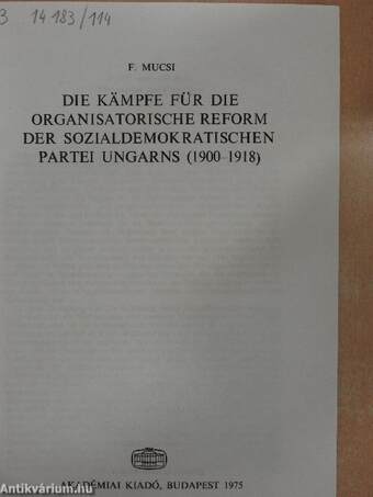 Die Kämpfe für die organisatorische Reform der Sozialdemokratischen Partei Ungarns