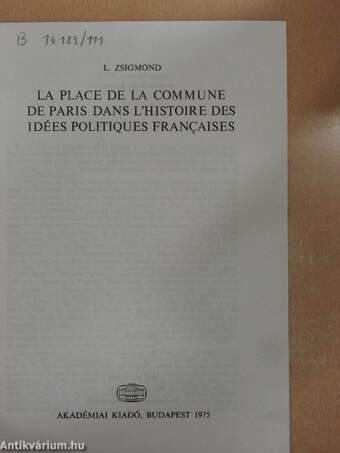 La place de la Commune de Paris dans l'histoire des idées politiques francaises