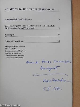 1890-1990: Zur Hundertjahr-Feier der Österreichischen Gesellschaft für Dermatologie und Venerologie (dedikált példány)