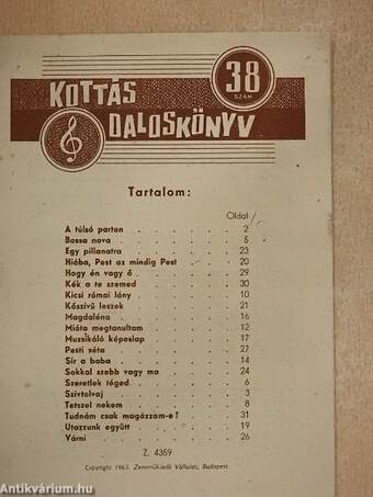 Kottás daloskönyv 38.