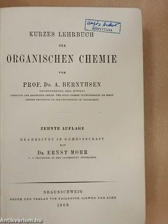 Kurzes Lehrbuch der Organischen Chemie