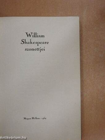 William Shakespeare Szonettjei 