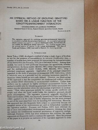 An empirical method of grouping genotypes based on a linear function of the genotype-environment interaction