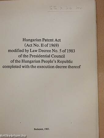 Hungarian Patent Act (Act No. II of 1969) 