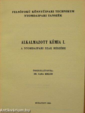 Alkalmazott kémia I.