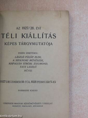 Az 1927/28. évi téli kiállítás képes tárgymutatója