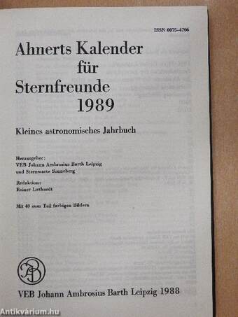 Ahnerts Kalender für Sternfreunde 1989