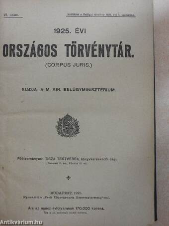 1925. évi Országos Törvénytár