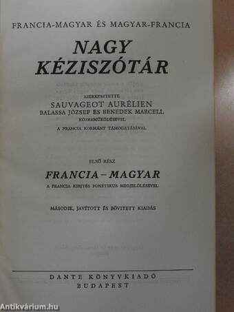 Francia-magyar és magyar-francia nagy kéziszótár I-II.