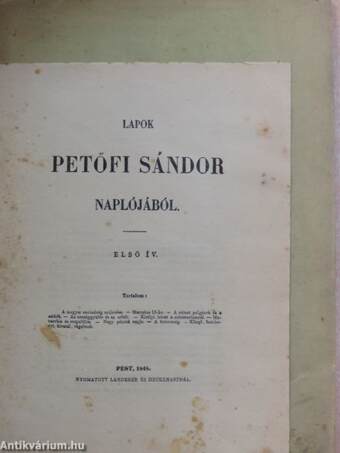 Lapok Petőfi Sándor naplójából - Pest 1848