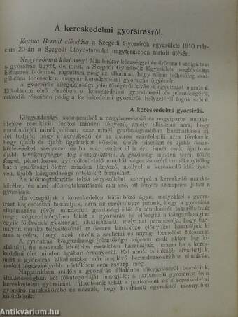 Uj adatok a magyar gyorsirás történetéhez/Szegedi gyorsíró szünidei lapja 1911. julius 10-julius 25./A Szegedi Gyorsíró kereskedelmi melléklapja 1910. szeptember 20 - 1911. junius 20./A kereskedelmi gyorsírásról