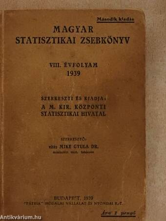 Magyar statisztikai zsebkönyv 1939