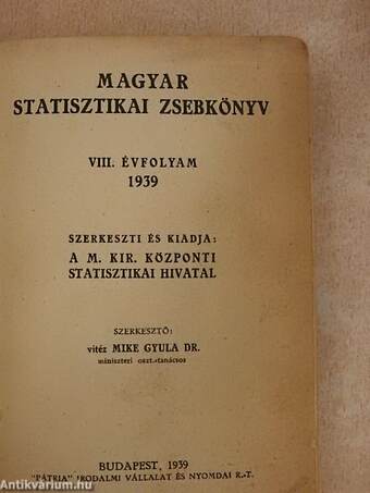 Magyar statisztikai zsebkönyv 1939