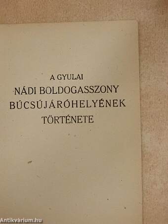 A gyulai nádi Boldogasszony búcsújáróhelyének története