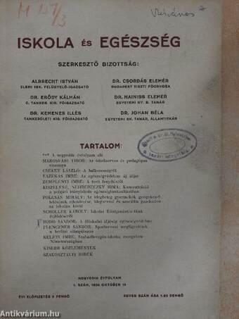 Iskola és egészség 1936. október