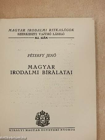 Péterfy Jenő magyar irodalmi bírálatai