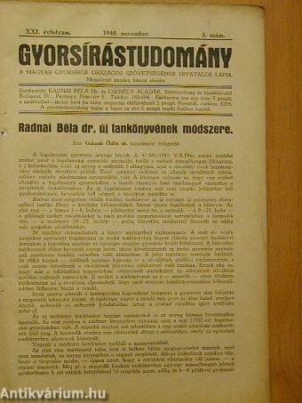 Gyorsírástudomány 1940. november