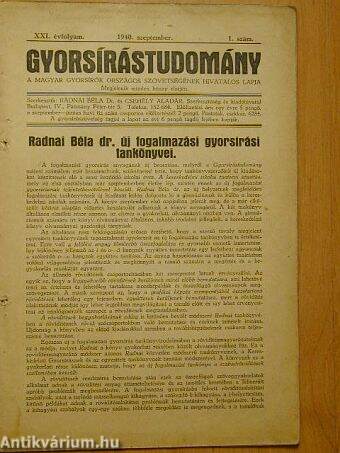 Gyorsírástudomány 1940. szeptember