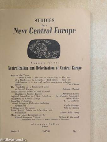 Proposals for the Neutralization and Helvetization of Central Europe