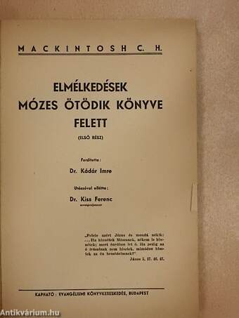 Elmélkedések Mózes ötödik könyve felett I.