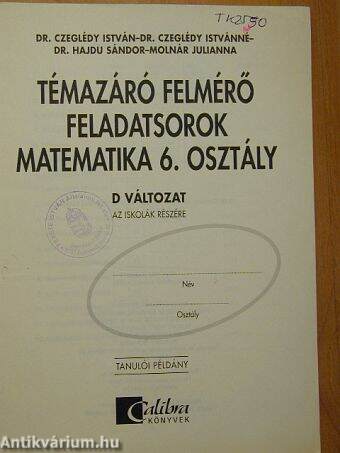 Témazáró felmérő feladatsorok - matematika 6. osztály