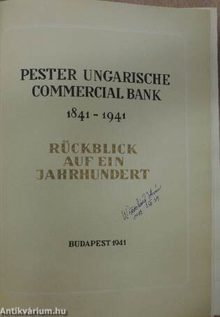 Pestern Ungarische Commercial Bank 1841-1941