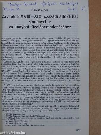 Adatok a XVIII-XIX. századi alföldi ház kéményéhez és konyhai tüzelőberendezéséhez (dedikált példány)