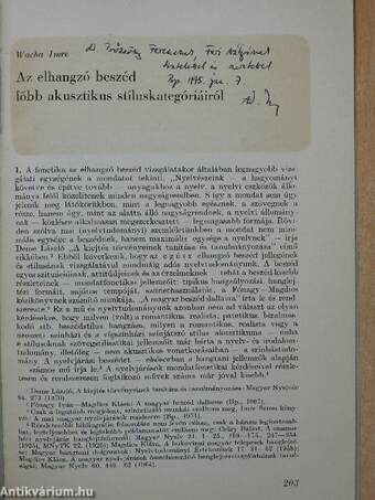 Az elhangzó beszéd főbb akusztikus stíluskategóriáiról (dedikált példány)