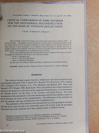 Critical comparison of some methods for the geothermal reconstruction on the basis of vitrinite reflectance