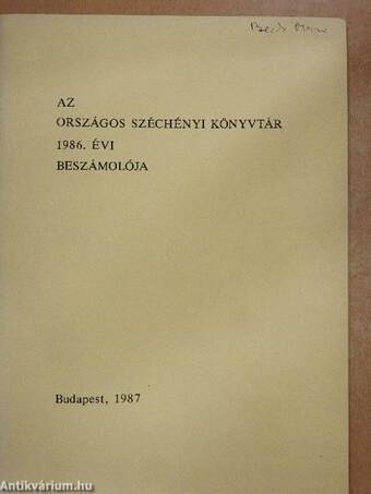 Az Országos Széchényi Könyvtár 1986. évi beszámolója