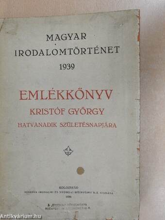 Magyar irodalomtörténet 1939