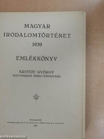 Magyar irodalomtörténet 1939