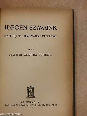 Idegen szavaink szófejtő magyarázatokkal