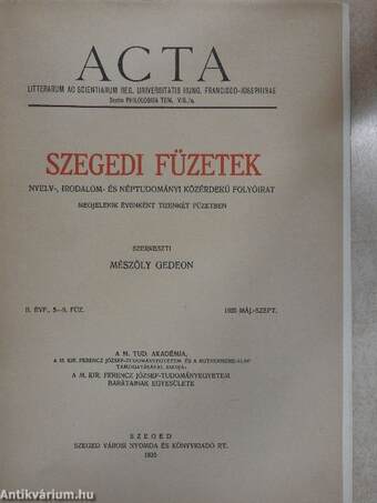 Szegedi Füzetek 1935. május-szeptember