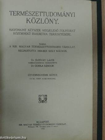 Természettudományi Közlöny 1922. január-december