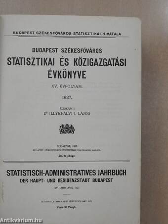 Budapest székesfőváros statisztikai és közigazgatási évkönyve 1927. (rossz állapotú)