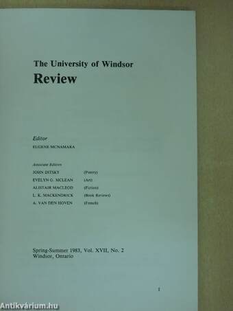 The University of Windsor Review - spring-summer 1983 vol. XVII, No. 2