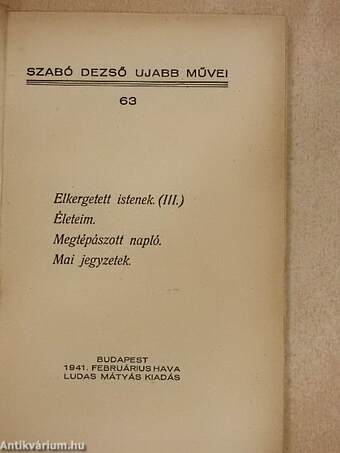 Elkergetett istenek (III.)/Életeim/Megtépászott napló/Mai jegyzetek