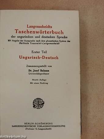Langenscheidt módszer a magyar és német nyelv zsebszótára I. (tröredék)