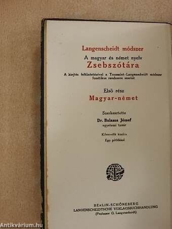 Langenscheidt módszer a magyar és német nyelv zsebszótára I. (tröredék)