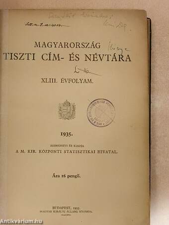 Magyarország tiszti cím- és névtára 1935.