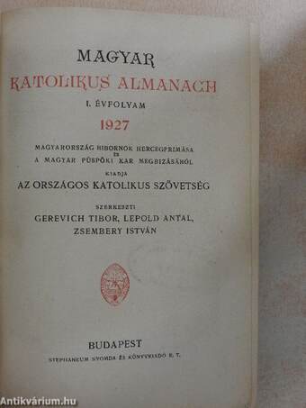 Magyar Katolikus Almanach 1927.