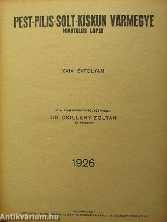 Pest-Pilis-Solt-Kiskun Vármegye hivatalos lapja 1926. január-december